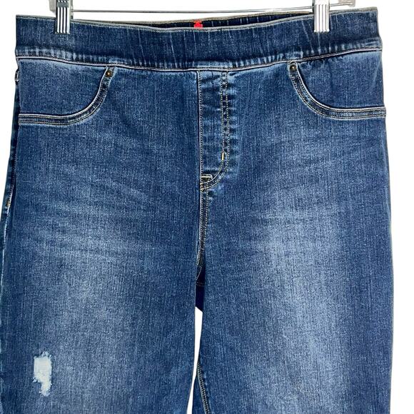 Spanx Distressed Medium Denim Wash Skinny Jeans Size XL Pull-On Shaping Stretch - Picture 3 of 9
